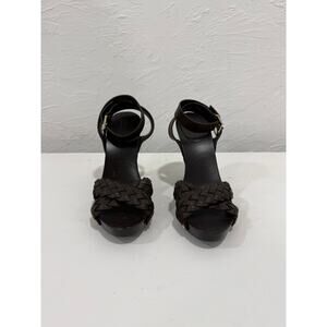 Gucci Lifford Braided Leather Ankle Strap Platform Heels Cocoa Women's Size 7.5